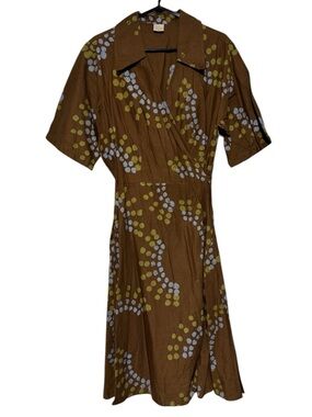 Global Mamas Wrap Dress Size XXL Brown Fit Flare Fair Trade Handmade Modest
